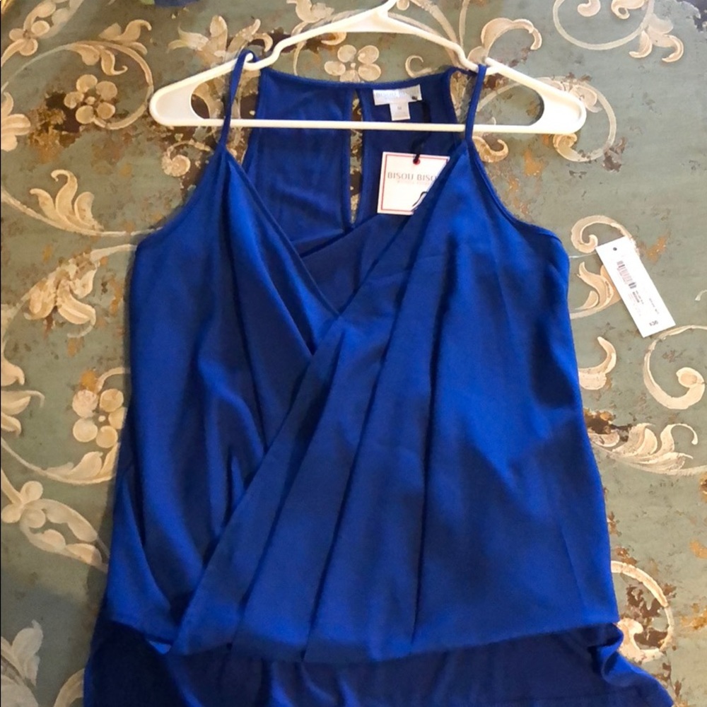 NWT Bisou Bisou blue deep V tank sz M